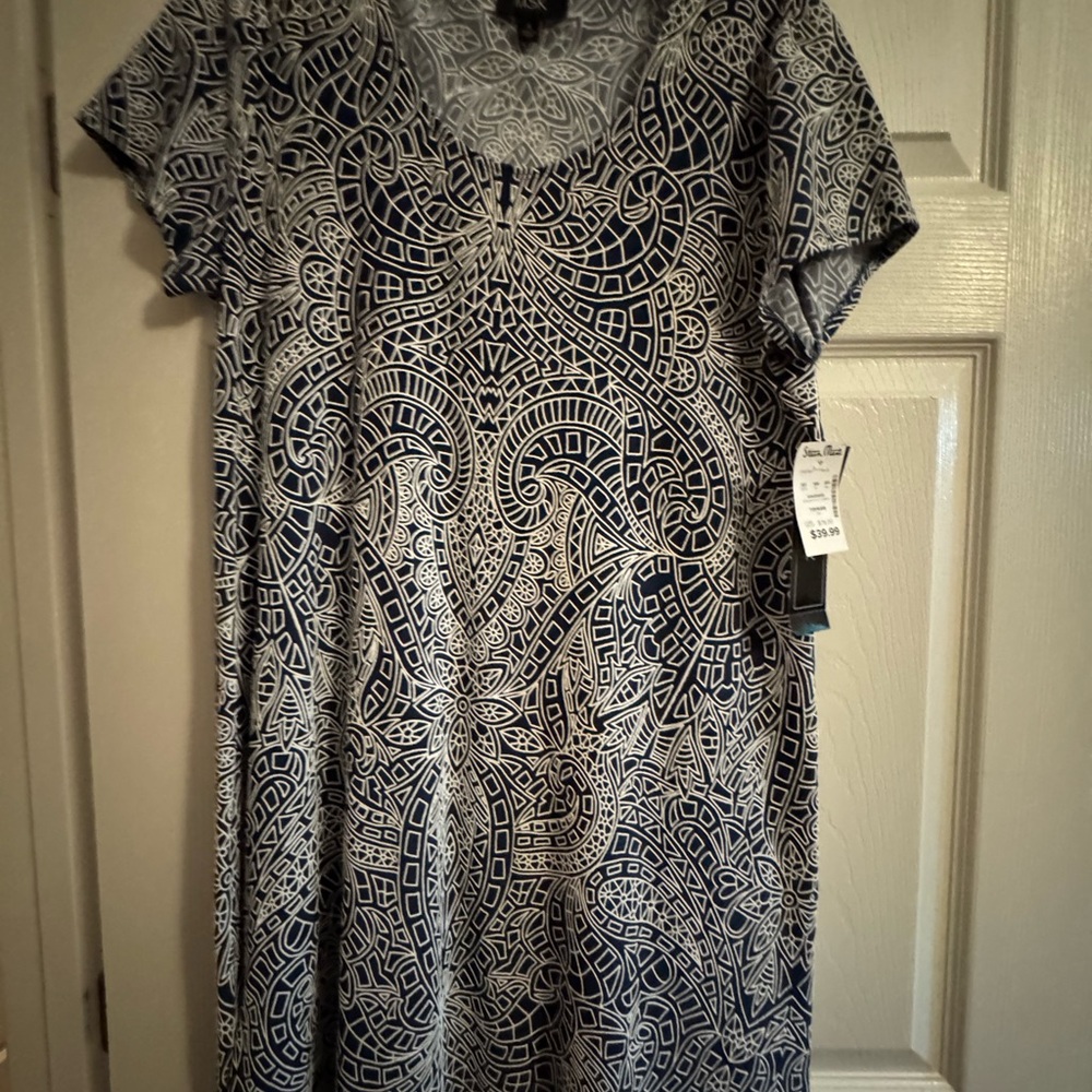 MSK Navy and White Short Sleeve Dress